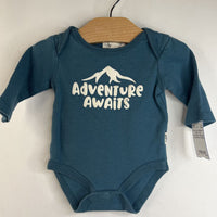 Size 0-3m: Rabbit + Bear Teal 'Adventure Awaits' Long Sleeve Onesie