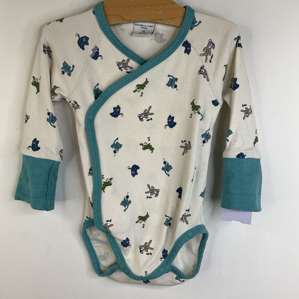 Size 4-6m: Polarn O Pyret White/Blue Cats/Dogs/Bunnies Onesie