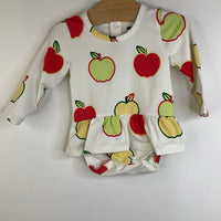 Size 3-6m: Monica & Andy White Red/Green/Yellow Apple Long Sleeve Onesie