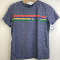 Size 8 (130): Hanna Andersson Heathered Blue Orange/Blue/Green/Yellow Striped SharkT-Shirt