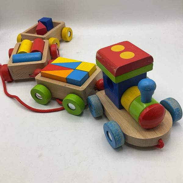 Goki Wooden Colorful Pull Along Train & Blocks