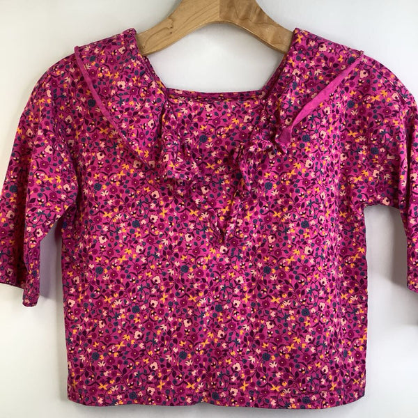 Size 7: Tea Collection Pink Floral Ruffle Long Sleeve Shirt