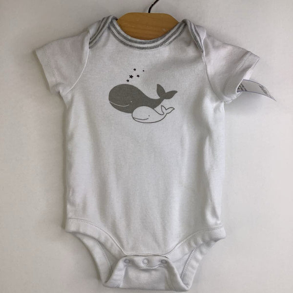 Size 0-3m: Gap White Grey Whales Short Sleeve Onesie