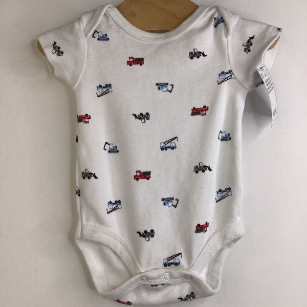 Size 0-3m: Gap White Blue/Red Construction Trucks Short Sleeve Onesie