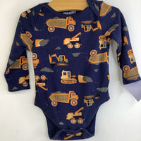 Size 3-6m: Old Navy Blue Orange Construction Trucks Long Sleeve Onesie