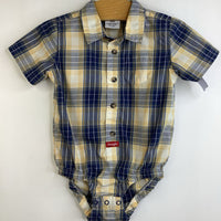 Size 2: Wrangler Blue/Yellow Plaid Collard Button-up Short Sleeve Onesie