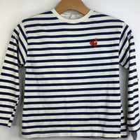 Size 8: Zara White/Blue Striped & Red Hearts Long Sleeve Shirt