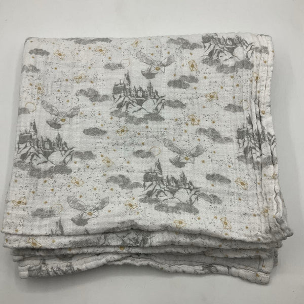 White/Grey/Gold Harry Potter Print Swaddle Blanket