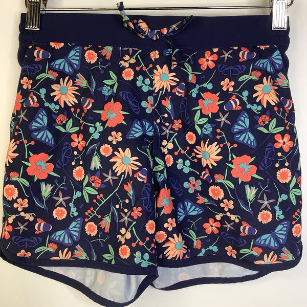 Size 10-12: Columbia Navy Blue Orange/Peach/Teal Flower Board Shorts