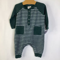 Size 3-6m (60): Hanna Andersson Green/Grey Striped Long Sleeve Romper