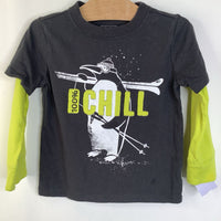 Size 3: Gap Grey White Yellow "Chill" Penguin Long Sleeve Shirt