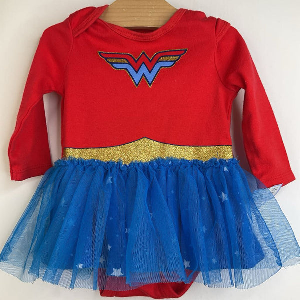 Size 6-9m: Wonder Women Red/Blue Tulle Skirt Long Sleeve Onesie