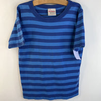 Size 10 (140): Hanna Andersson Two-Tone Blue Striped Short Sleeve Short 2pc PJs