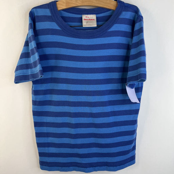 Size 10 (140): Hanna Andersson Two-Tone Blue Striped Short Sleeve Short 2pc PJs