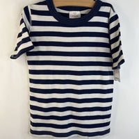 Size 10 (140): Hanna Andersson Navy Blue & White Striped Short Sleeve Short 2pc PJs