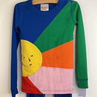 Size 6-7 (120): Hanna Andersson Blue Green/Orange/Pink/Red/ Yellow Sun Patched Long Sleeve 2pc PJs