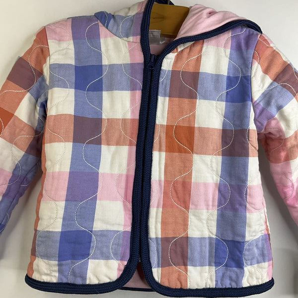 Size 2 (85): Hanna Andersson Pastel Pink/Blue/Orange Gingham Zip-up Jacket