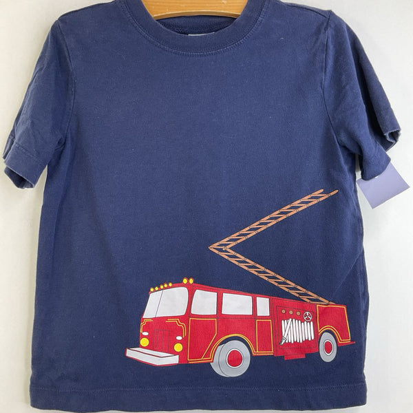 Size 4 (100): Hanna Andersson Navy Blue Red Fire Truck T-Shirt