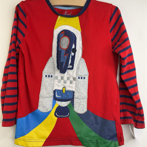 Size 5-6: Mini Boden Red/Blue Striped Dog in Rocket Patch Long Sleeve Shirt