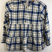 Size 10 (140): Hanna Andersson White Blue/Black Plaid Button-up Long Sleeve Flannel Shirt