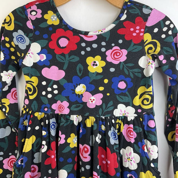 Size 10 (140): Hanna Andersson Black Colorful Flowers Long Sleeve Dress w/ Pockets