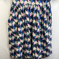 Size 8 (130): Hanna Andersson Blue/Pink/Green Geometric Short Sleeve Dress w/ Pockets