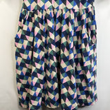 Size 8 (130): Hanna Andersson Blue/Pink/Green Geometric Short Sleeve Dress w/ Pockets