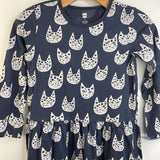 Size 10: Tea Collection Grey White Cat Faces Long Sleeve Dress