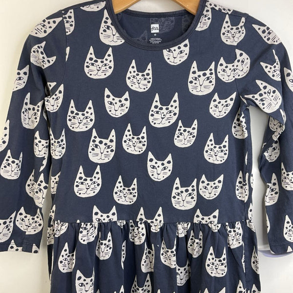 Size 10: Tea Collection Grey White Cat Faces Long Sleeve Dress