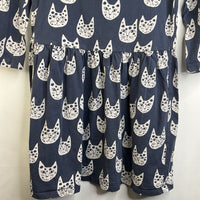 Size 10: Tea Collection Grey White Cat Faces Long Sleeve Dress