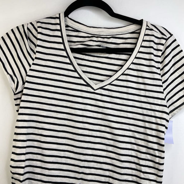 Size S: Sonoma White & Black Striped V-Neck T-Shirt