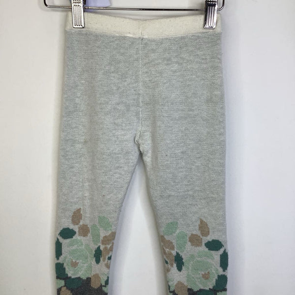 Size 3: Janie & Jack White/Grey/Green & Tan Roses Print Knitted Cozy Pants