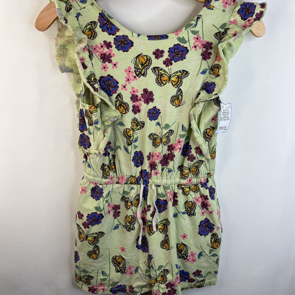 Size 12: Tea Collection Lime Green Colorful Flowers & Butterflies Ruffle Short Sleeve Short Romper