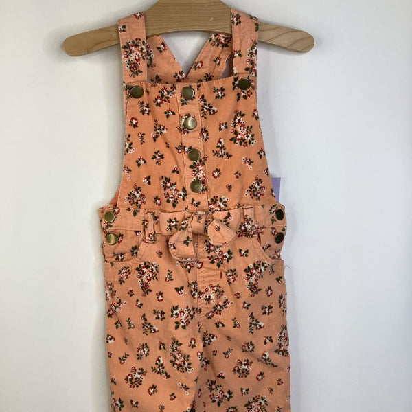 Size 2: Peach Floral Corduroy Overalls