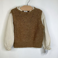 Size 12-18m: Zara Brown & Creme Knitted Sweater Vest & Long Sleeve Shirt Combo