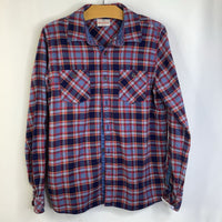 Size 12 (150): Hanna Andersson Blue/Red Plaid Checkered Button-Up Collared Flannel Shirt