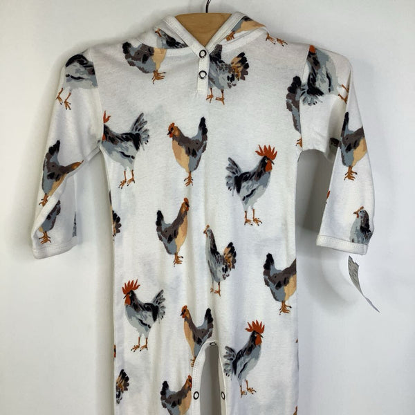 Size 12-18m: Milk Barn White/Chickens Print Long Sleeve Romper