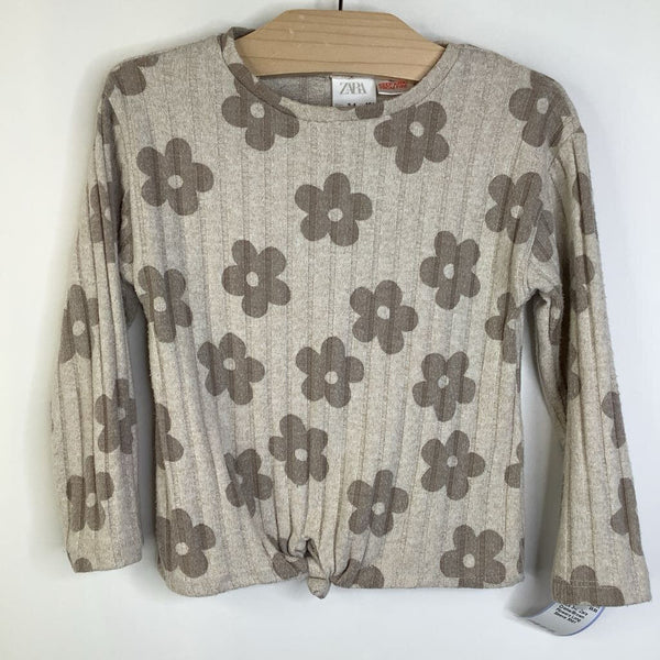 Size 3-4: Zara Creme/Brown Flowers Long Sleeve Shirt