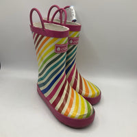 Size 12: Oaki White/Rainbow Striped Rain Boots REDUCED