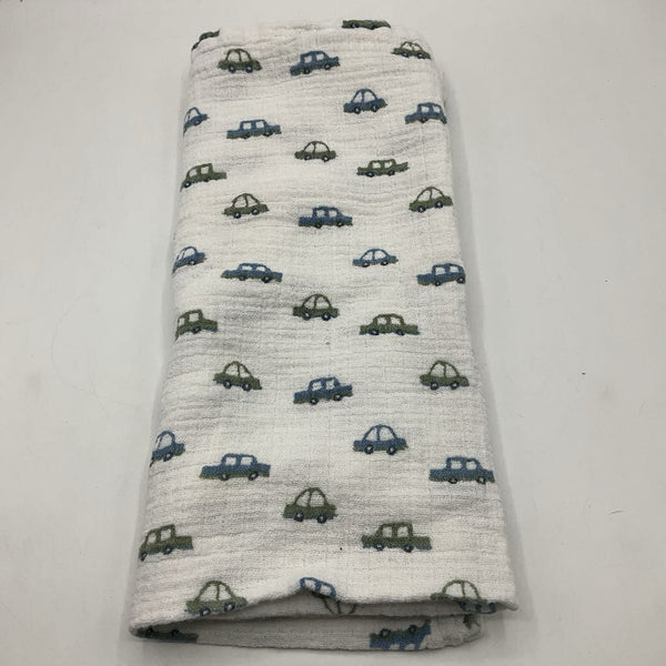 Baby Love White/Green & Blue Cars Swaddle Blanket