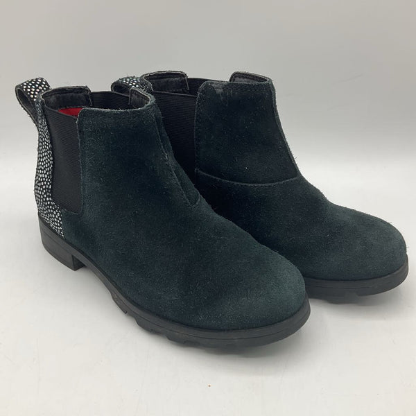 Size 1Y: Sorel Black/Silver Shimmer Chelsea Boots