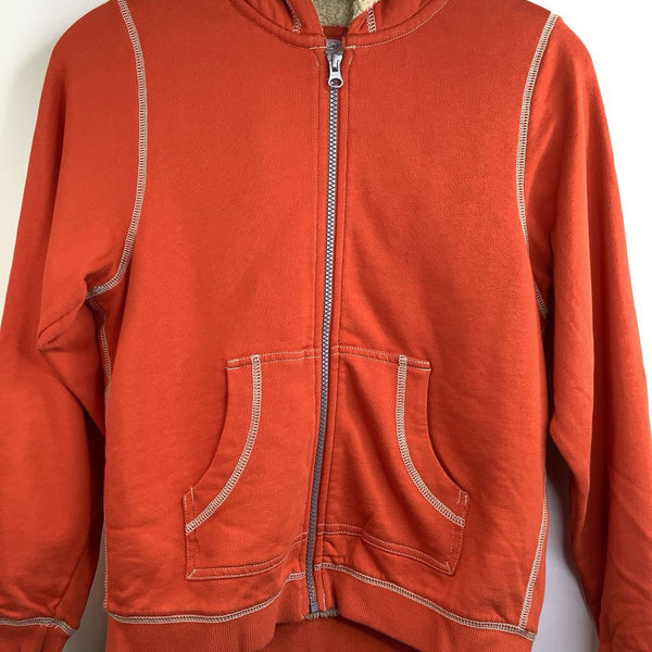 Size 10 (140): Hanna Andersson Red/White Stitching Sherpa Lined Zip-Up Hoodie NEW w/ Tags