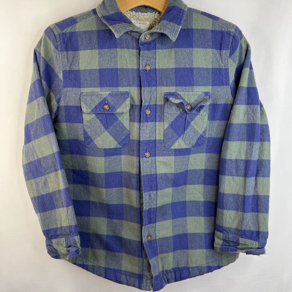 Size 10: Crewcuts Blue/Green Plaid Flannel Sherpa Lined Button-Up Shirt