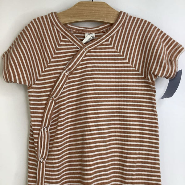 Size 18-24m: Kate Quinn Organics Roasted Peach & White Striped Wrap Short Sleeve Long Romper