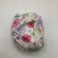 Size OS: Alva Baby White Pink/Green/Lavender Flower Snap Diaper