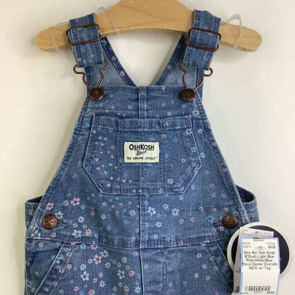 Size 9m: Osh Kosh B'Gosh Light Blue Pink/White/Blue Floral Demin Overalls NEW w/ Tag