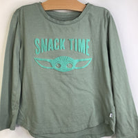 Size 6-7: Gap Star Wars Green Fuzzy 'Snack Time' Baby Grogu Long Sleeve Shirt