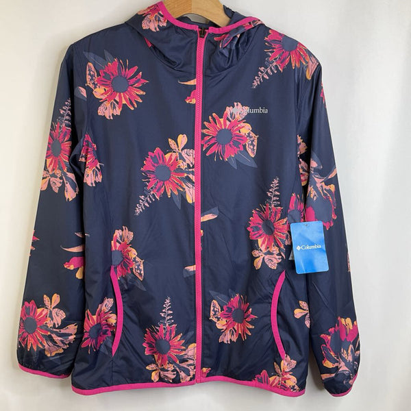 Size 18: Columbia Navy Blue/ Pink Flowers Reversible Hooded Coat NEW W/Tag