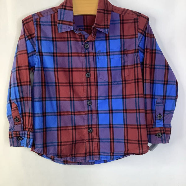 Size 3: Tea Red/Blue Plaid Button-Up Long Sleeve Shirt