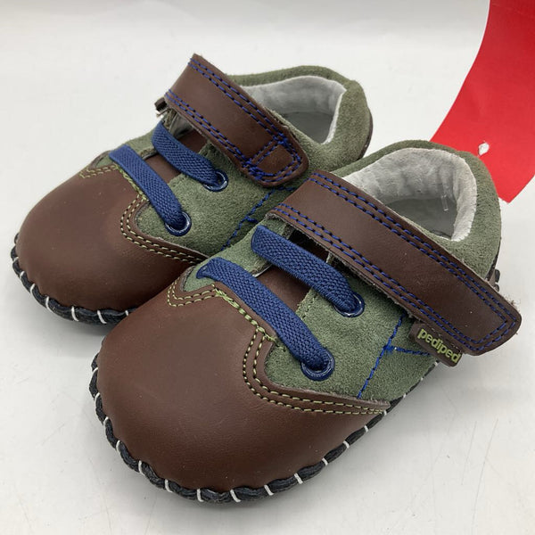 Size S (6-12m): Pediped Gordon OLIVE GREEN/BROWN Soft-Sole Baby Shoes NEW in BOX